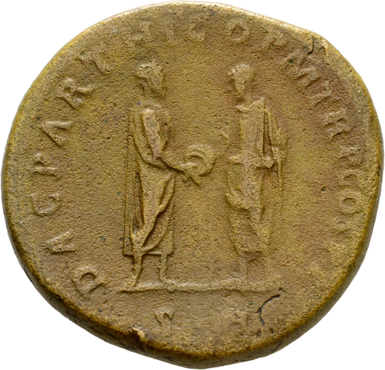 RIC II, Part 3 (second edition) Hadrian 32-33 Hadrian reverse, Trajan standing right, Hadrian standing left, both holding ...