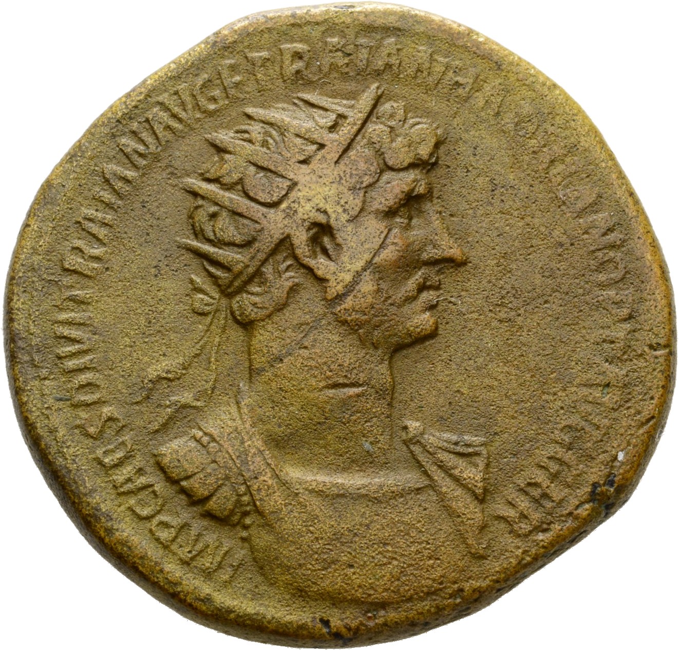 RIC II, Part 3 (second edition) Hadrian 32-33 Hadrian obverse, Panzerbüste des Hadrianus mit Strahlenkrone in der Brustans...
