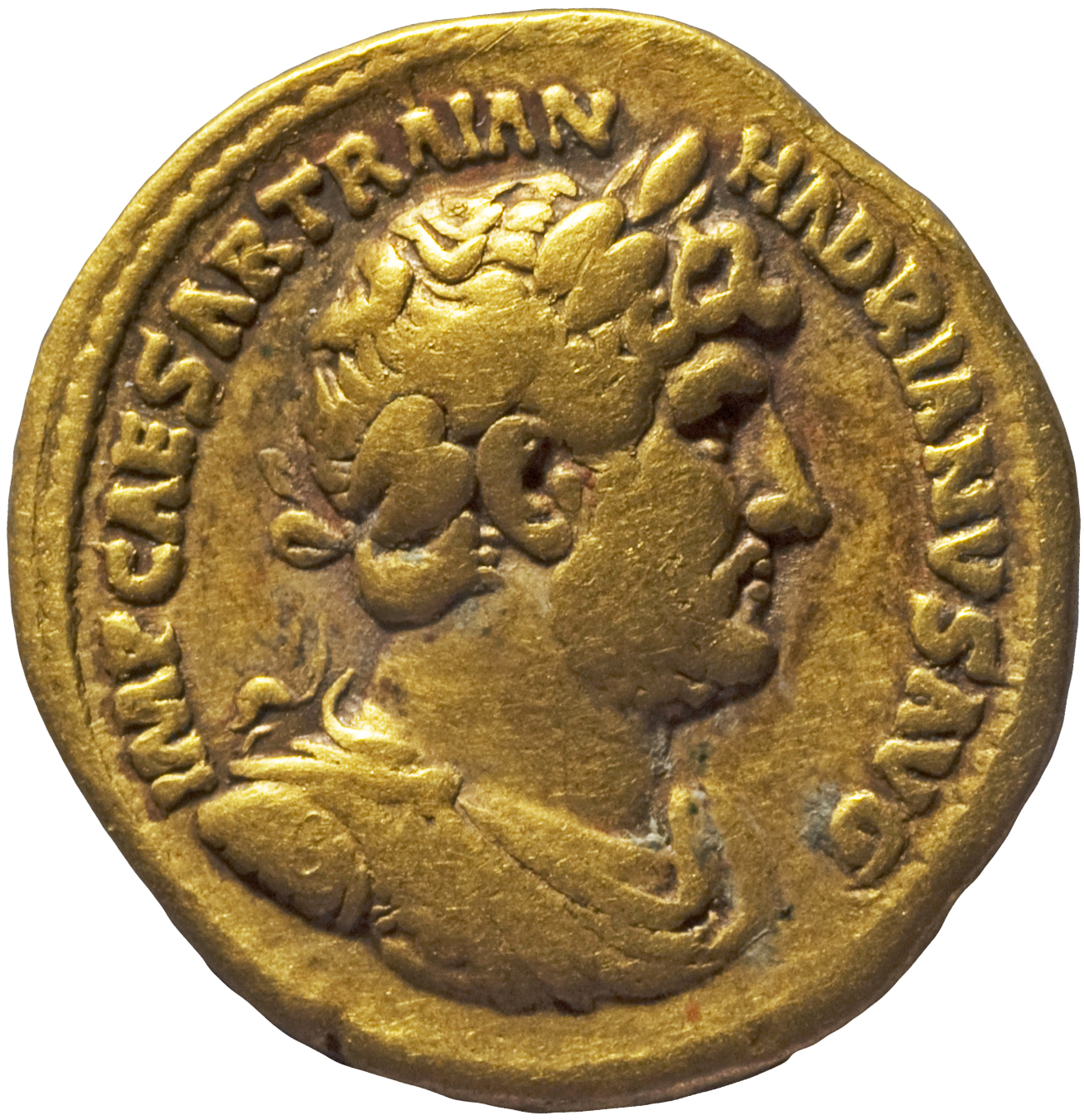 RIC II, Part 3 (second edition) Hadrian 326 Hadrian obverse, Bust of Hadrian, laureate, draped and cuirassed, right, viewe...