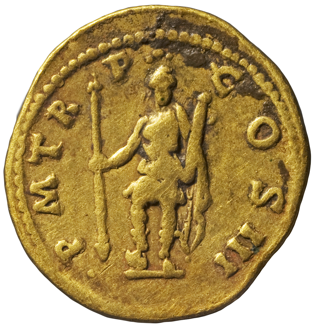 RIC II, Part 3 (second edition) Hadrian 326 Hadrian reverse, Virtus standing facing, holding spear and parazonium, resting...