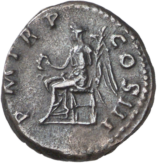 Hadrian reverse — Victory seated left, holding wreath and palm, wings sometimes half raised, far wing framing head