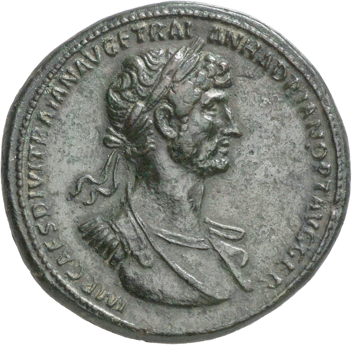RIC II, Part 3 (second edition) Hadrian 36 Hadrian obverse, Bust of Hadrian, laureate, cuirassed, right, viewed from front