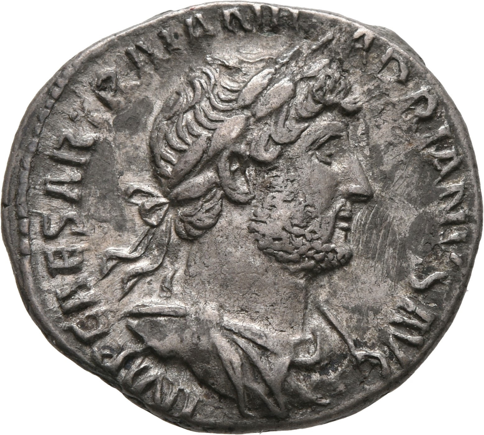 RIC II, Part 3 (second edition) Hadrian 367 Hadrian obverse, Bust of Hadrian, laureate, draped, right, viewed from front