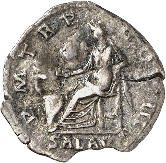 RIC II, Part 3 (second edition) Hadrian 375 Hadrian reverse, Salus seated left, holding out patera to feed snake; to left,...