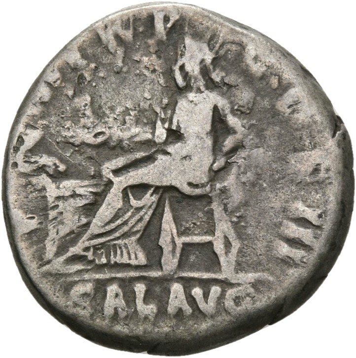RIC II, Part 3 (second edition) Hadrian 375 Hadrian reverse, Salus seated left, holding out patera to feed snake; to left,...