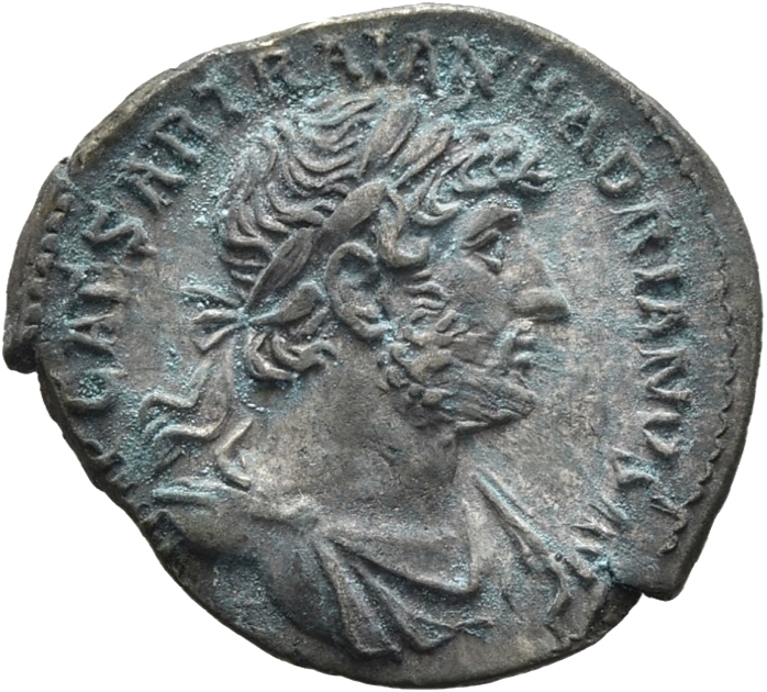 RIC II, Part 3 (second edition) Hadrian 389 Hadrian obverse, Bust of Hadrian, laureate, draped, right, viewed from front