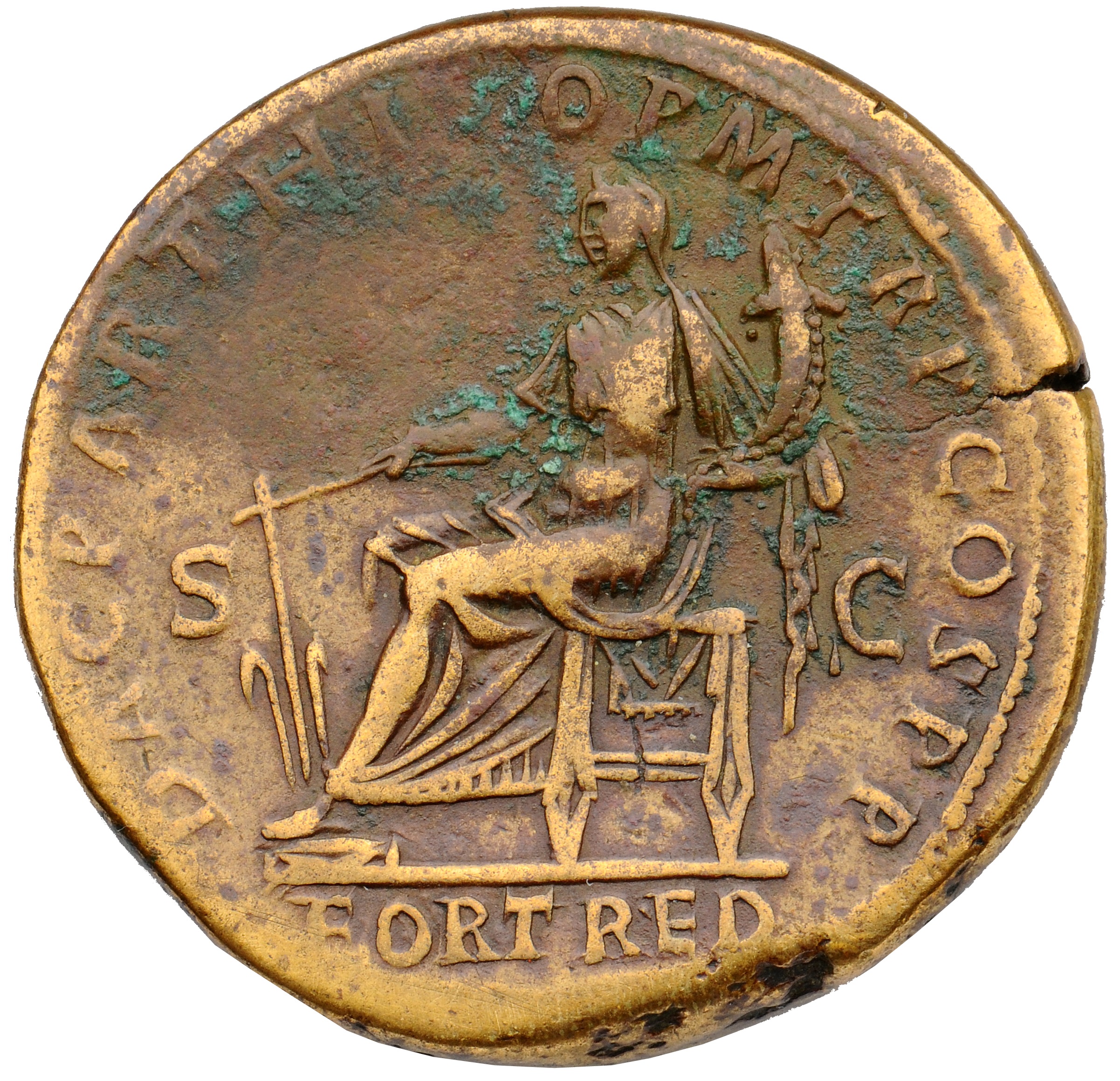 RIC II, Part 3 (second edition) Hadrian 39 Hadrian reverse, Fortuna seated left, holding rudder and cornucopia
