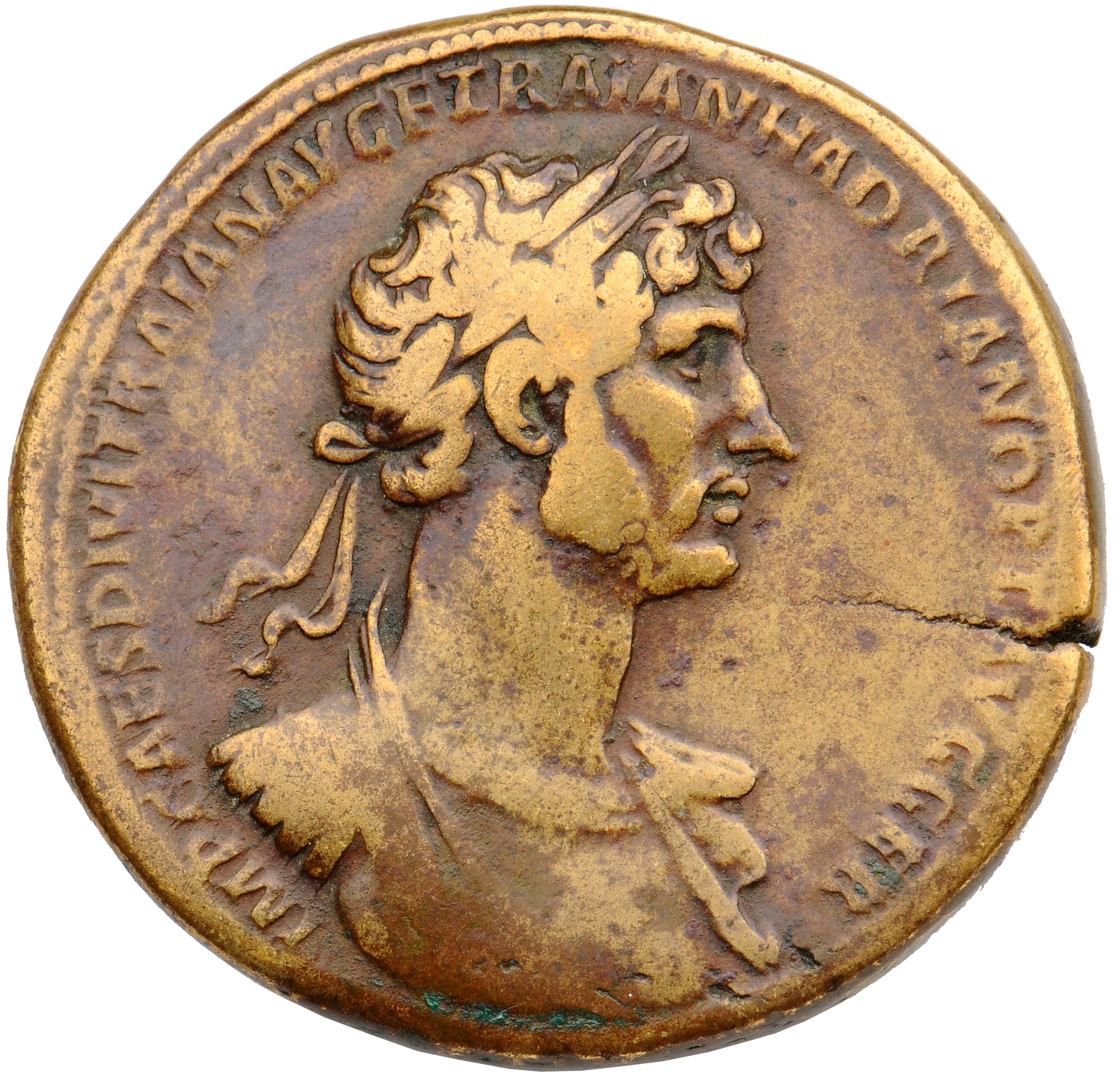 RIC II, Part 3 (second edition) Hadrian 39 Hadrian obverse, Bust of Hadrian, laureate, cuirassed, right, viewed from front
