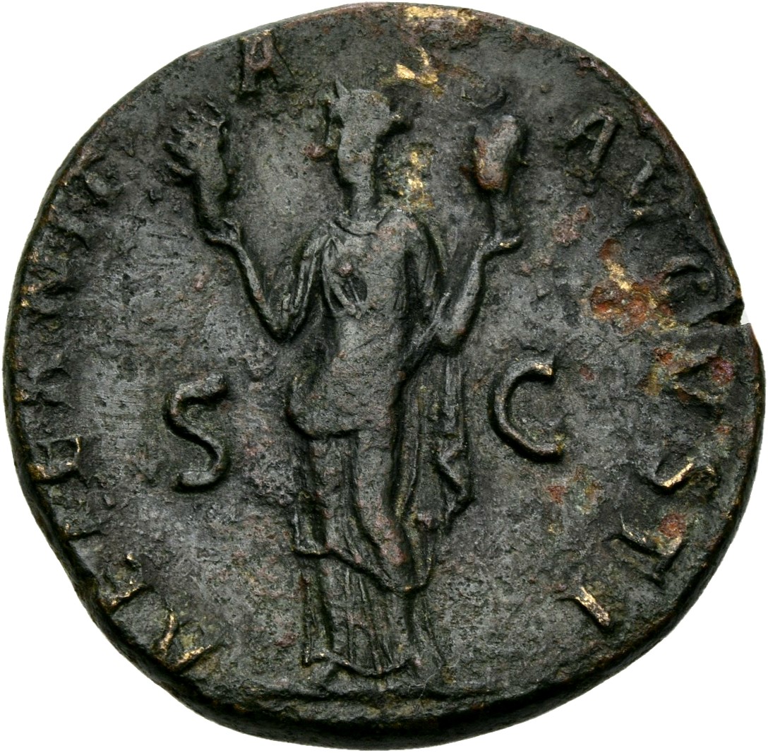 RIC II, Part 3 (second edition) Hadrian 403 Hadrian reverse, Aeternitas standing facing, head left, holding busts of the S...