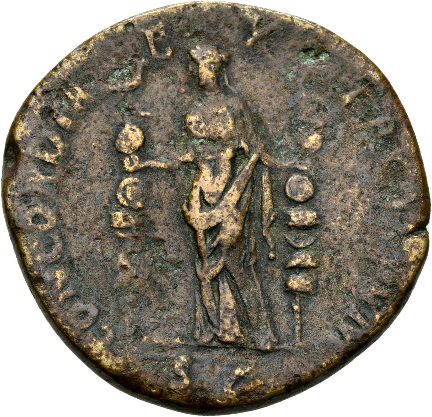 RIC II, Part 3 (second edition) Hadrian 411 Hadrian reverse, Concordia standing facing, head left, holding a legionary eag...