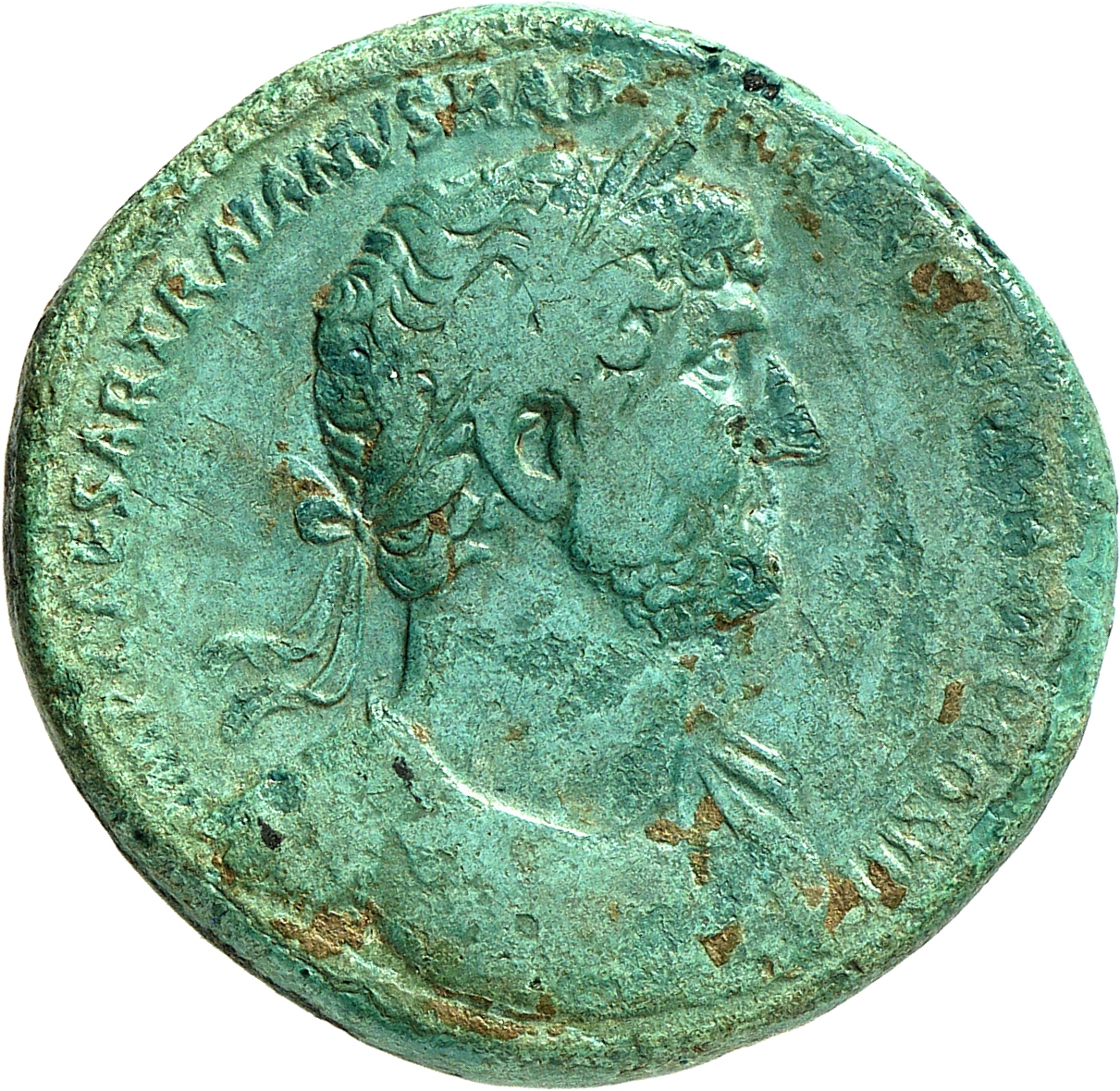 RIC II, Part 3 (second edition) Hadrian 413 Hadrian obverse, Bust of Hadrian, laureate, cuirassed, right, viewed from front