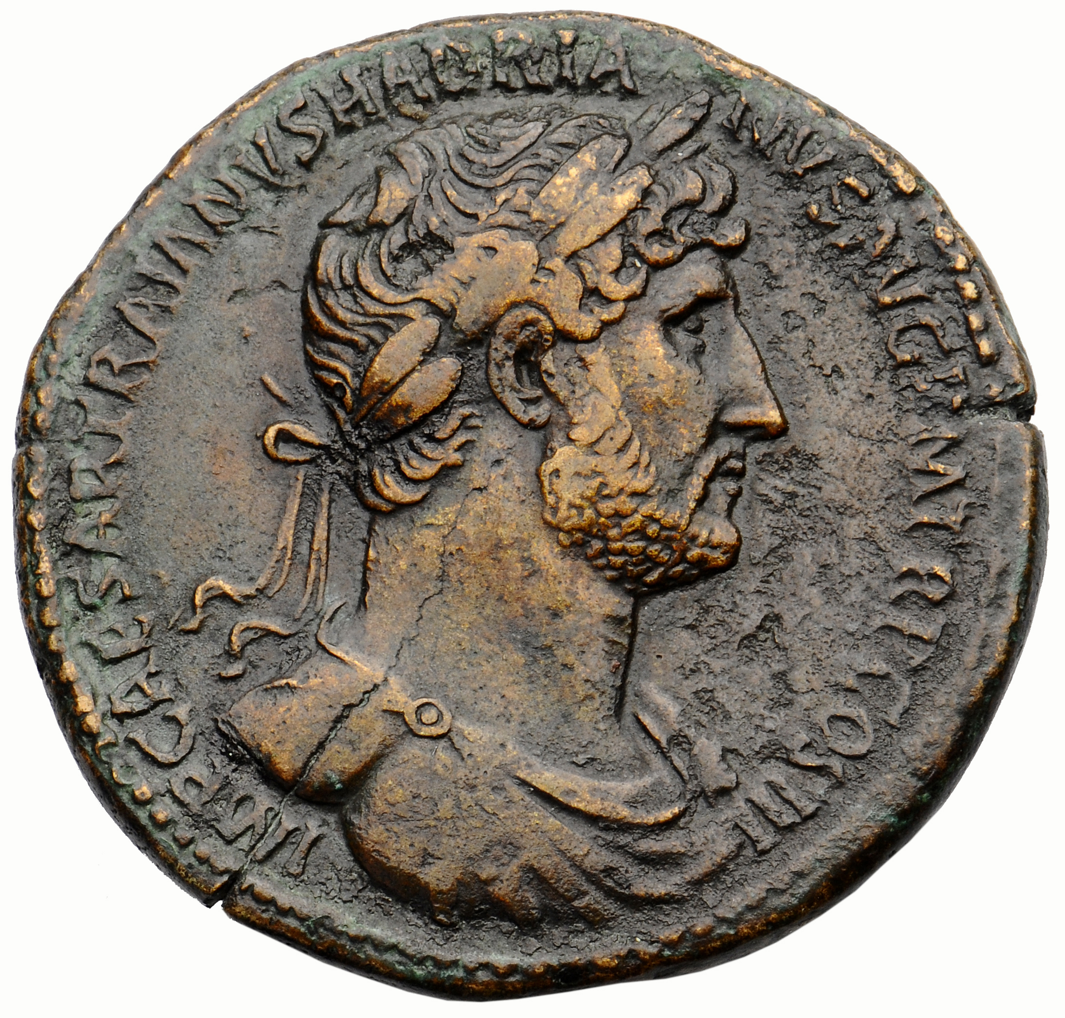 RIC II, Part 3 (second edition) Hadrian 414 Hadrian obverse, Bust of Hadrian, laureate, draped, right, viewed from front