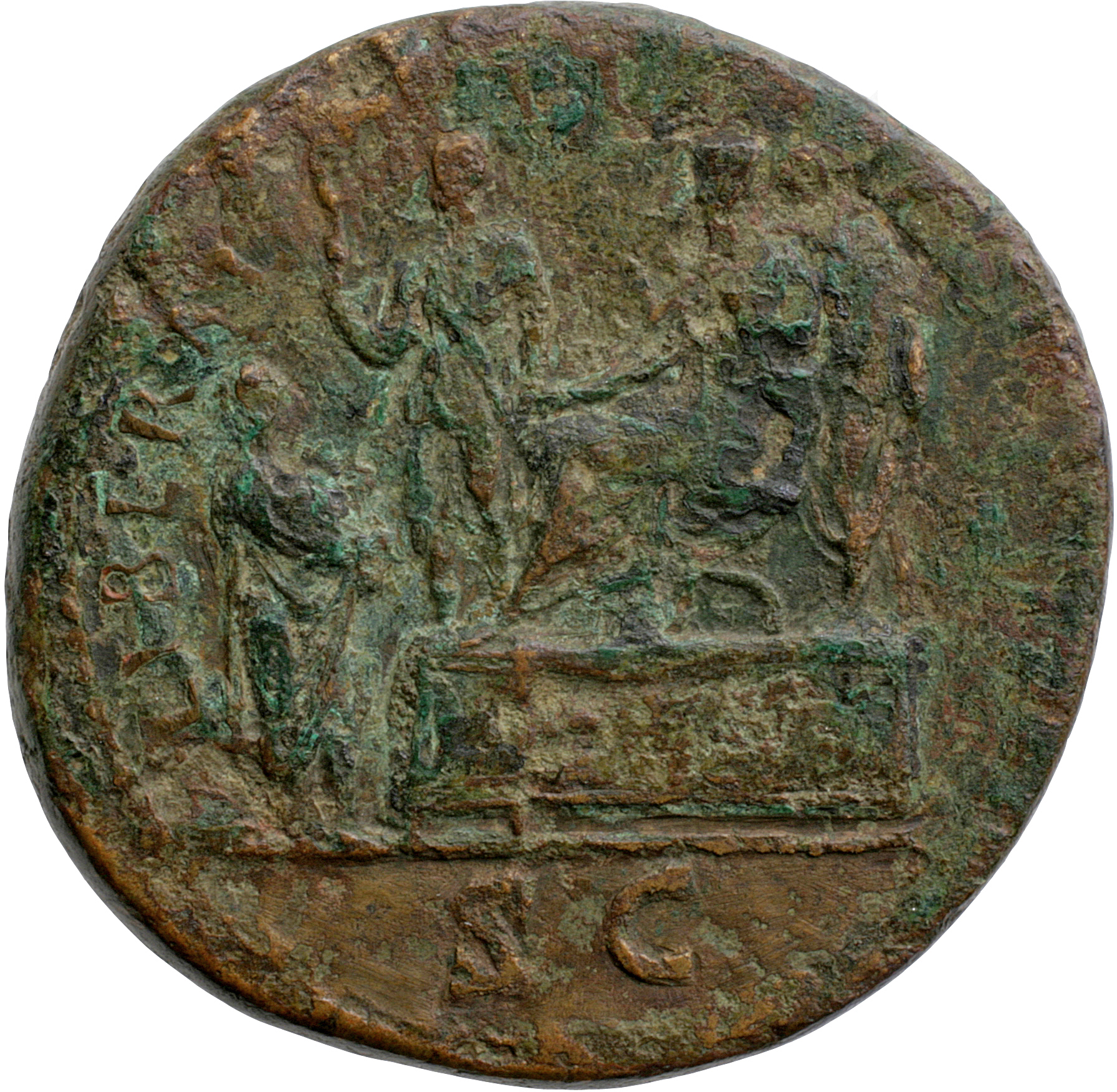 RIC II, Part 3 (second edition) Hadrian 421 Hadrian reverse, Hadrian seated left on platform, extending hand toward citize...