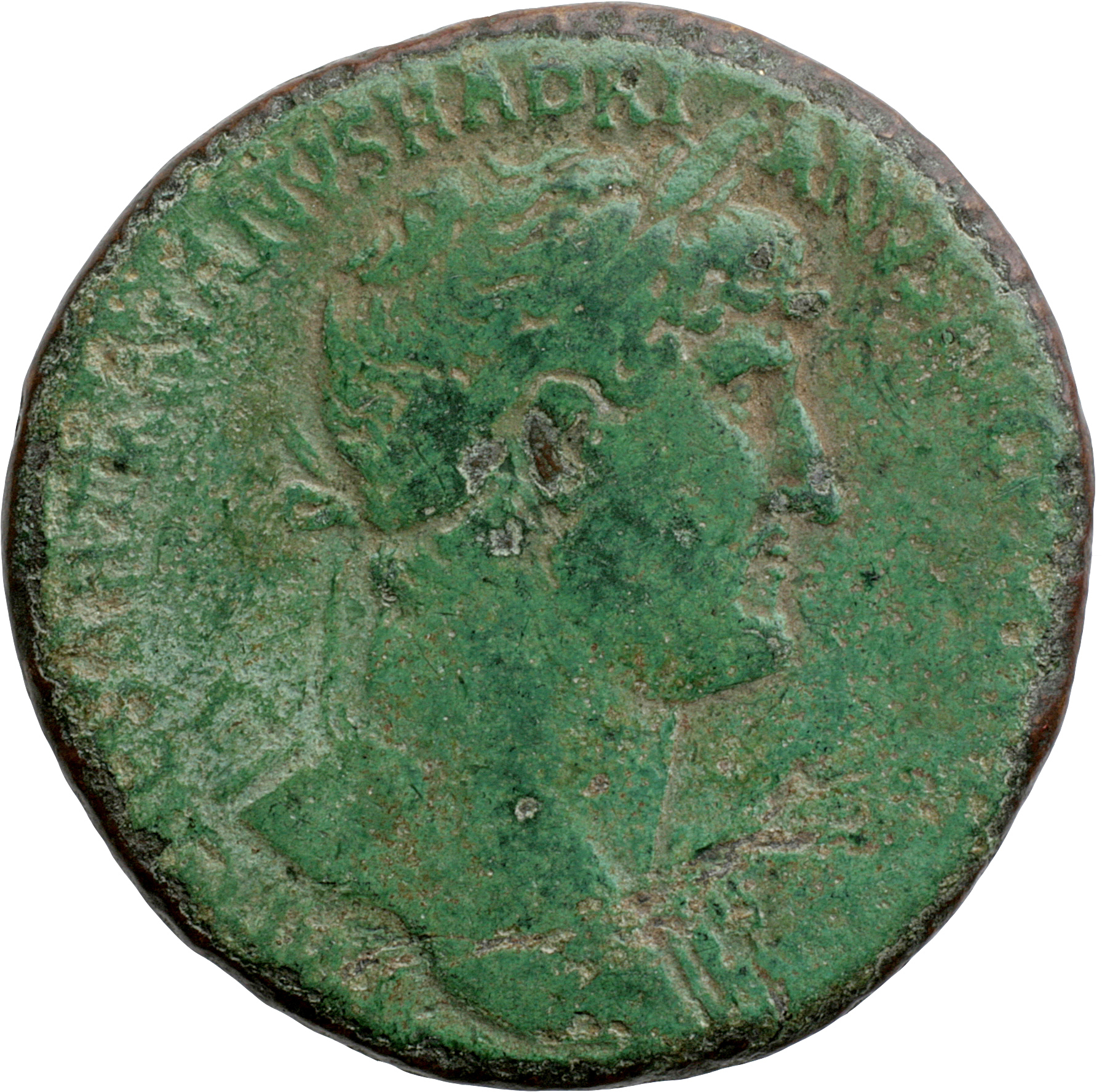 RIC II, Part 3 (second edition) Hadrian 423 Hadrian obverse, Bust of Hadrian, laureate, bare chest, traces of drapery on f...