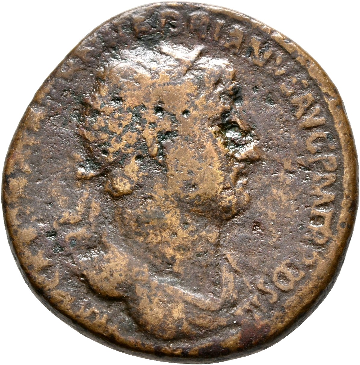 RIC II, Part 3 (second edition) Hadrian 441 Hadrian obverse, Bust of Hadrian, radiate, draped, right, viewed from front