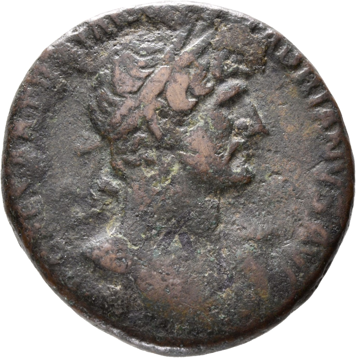 RIC II, Part 3 (second edition) Hadrian 442 Hadrian obverse, Bust of Hadrian, laureate, bare chest, traces of drapery on f...