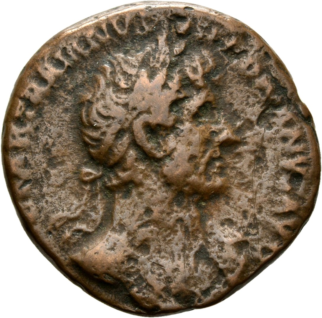 RIC II, Part 3 (second edition) Hadrian 442 Hadrian obverse, Bust of Hadrian, laureate, bare chest, traces of drapery on f...
