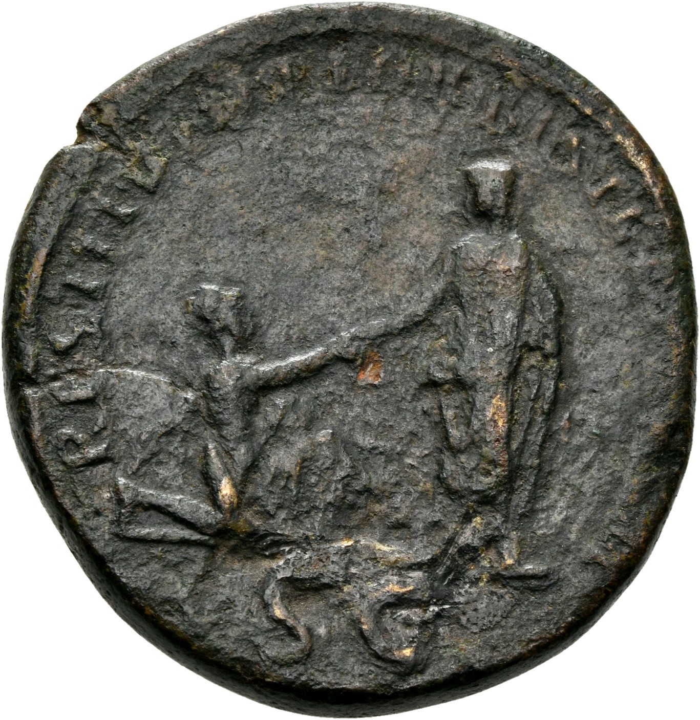 RIC II, Part 3 (second edition) Hadrian 450 Hadrian reverse, Orbis, towered, kneeling right, holding globe and extending h...