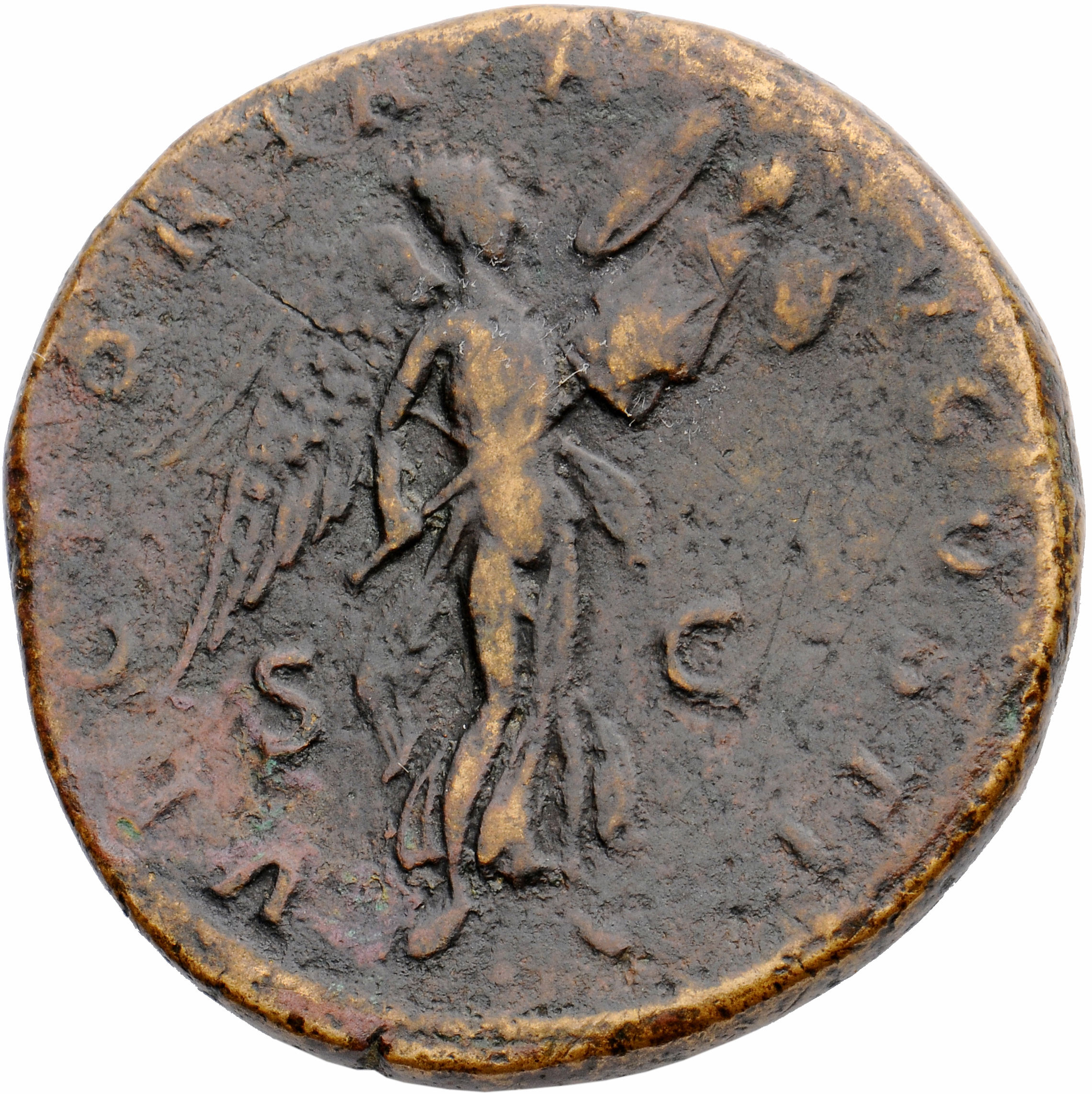 RIC II, Part 3 (second edition) Hadrian 454 Hadrian reverse, Victory flying right, holding trophy in both hands