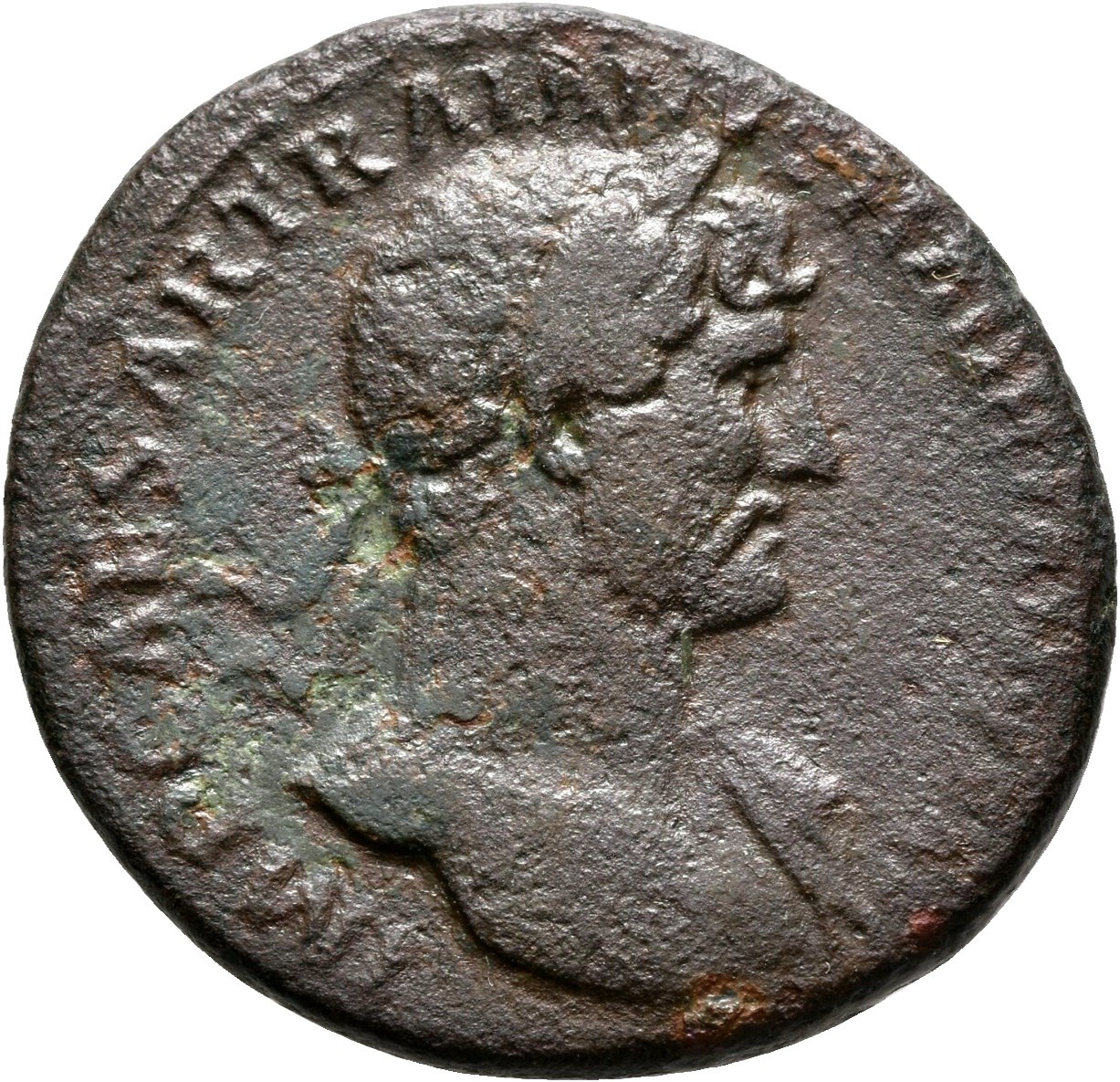 RIC II, Part 3 (second edition) Hadrian 461 Hadrian obverse, Bust of Hadrian, laureate, bare chest, traces of drapery on f...