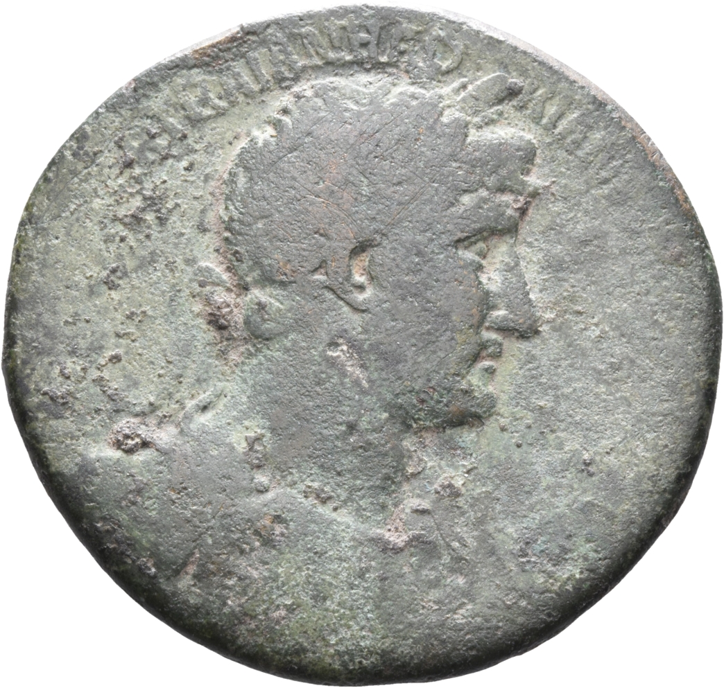 RIC II, Part 3 (second edition) Hadrian 472 Hadrian obverse, Bust of Hadrian, laureate, draped, right, viewed from front
