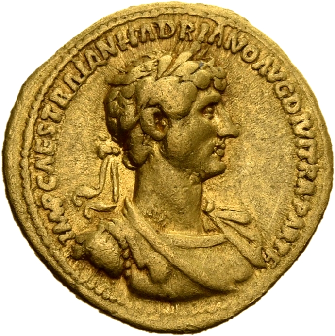RIC II, Part 3 (second edition) Hadrian 48 Hadrian obverse, Bust of Hadrian, laureate, cuirassed, right, viewed from front