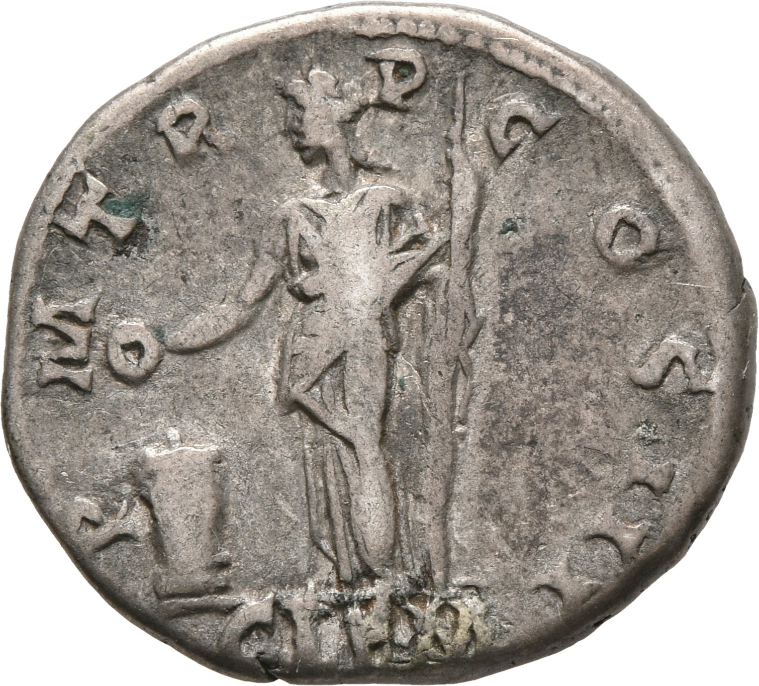 RIC II, Part 3 (second edition) Hadrian 498 Hadrian reverse, Clementia standing left, holding patera and sceptre; to left,...