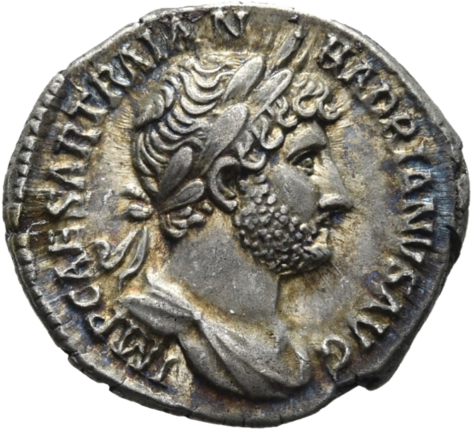 RIC II, Part 3 (second edition) Hadrian 504 Hadrian obverse, Bust of Hadrian, laureate, draped, right, viewed from front