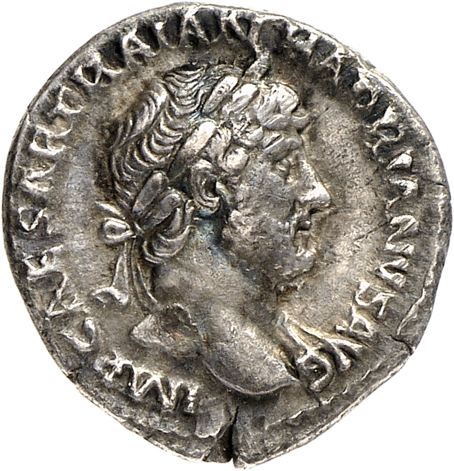 RIC II, Part 3 (second edition) Hadrian 526 Hadrian obverse, Bust of Hadrian, laureate, bare chest, traces of drapery on f...