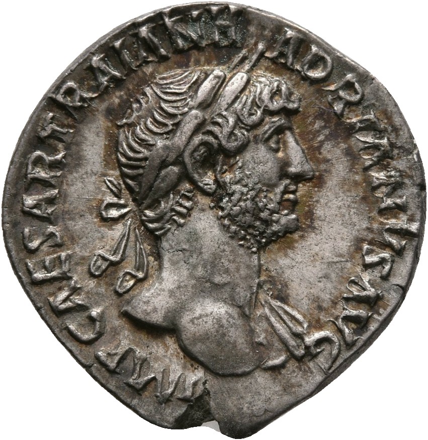 RIC II, Part 3 (second edition) Hadrian 542 Hadrian obverse, Bust of Hadrian, laureate, bare chest, traces of drapery on f...