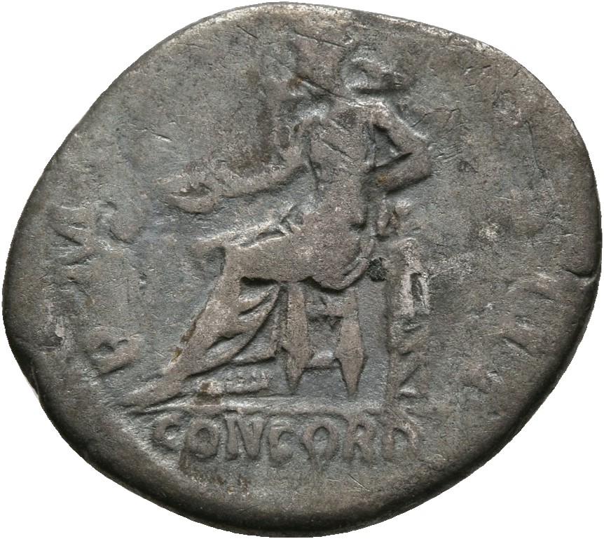 RIC II, Part 3 (second edition) Hadrian 549 Hadrian reverse, Concordia seated left, holding patera and resting on statue o...