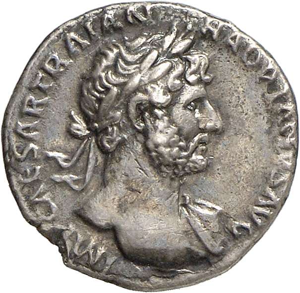 RIC II, Part 3 (second edition) Hadrian 550 Hadrian obverse, Bust of Hadrian, laureate, bare chest, traces of drapery on f...