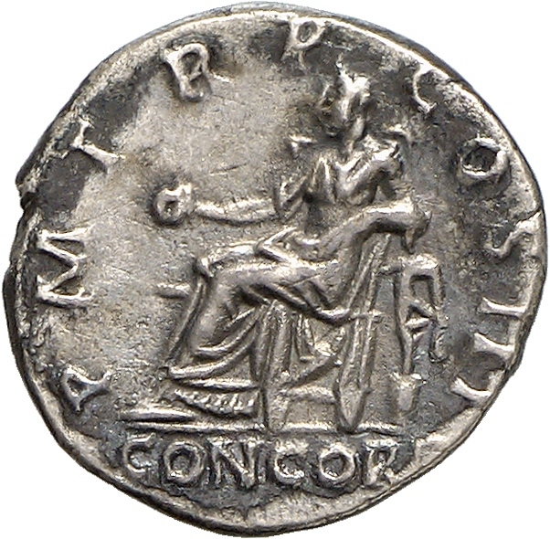 RIC II, Part 3 (second edition) Hadrian 550 Hadrian reverse, Concordia seated left, holding patera and resting on statue o...