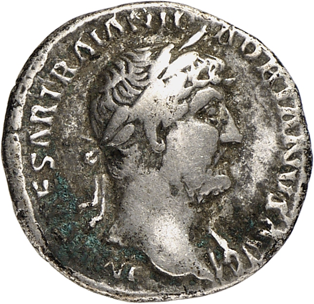 RIC II, Part 3 (second edition) Hadrian 563 Hadrian obverse, Bust of Hadrian, laureate, bare chest, traces of drapery on f...
