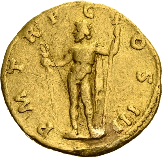 RIC II, Part 3 (second edition) Hadrian 586 Hadrian reverse, Neptune standing left, holding acrostolium and trident