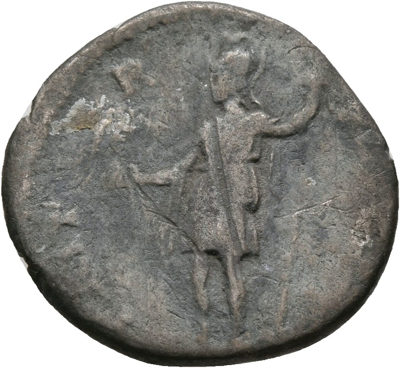 RIC II, Part 3 (second edition) Hadrian 599 Hadrian reverse, Roma, wearing Amazon-style short tunic, standing left, holdin...