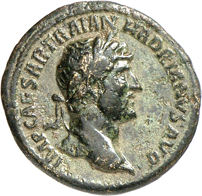 RIC II, Part 3 (second edition) Hadrian 629 Hadrian obverse, Head of Hadrian, laureate, right