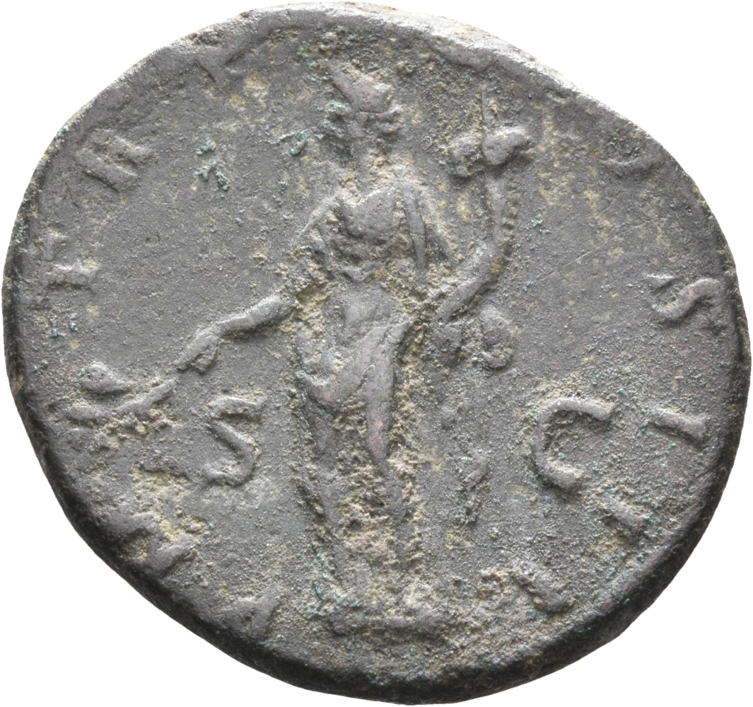 RIC II, Part 3 (second edition) Hadrian 675 Hadrian reverse, Pax standing left, holding branch and cornucopia
