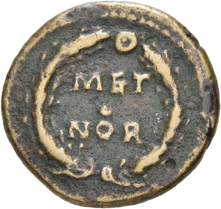 RIC II, Part 3 (second edition) Hadrian 686 Hadrian reverse, MET/•/NOR within a wreath