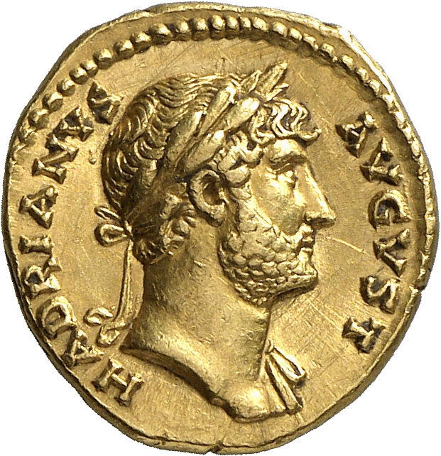 RIC II, Part 3 (second edition) Hadrian 709-710 Hadrian obverse, Kopf des Hadrianus nach r. mit Lorbeerkranz, Mantel (palu...