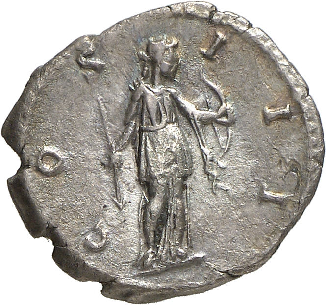 RIC II, Part 3 (second edition) Hadrian 729 Hadrian reverse, Diana standing facing, head right, holding bow and arrow