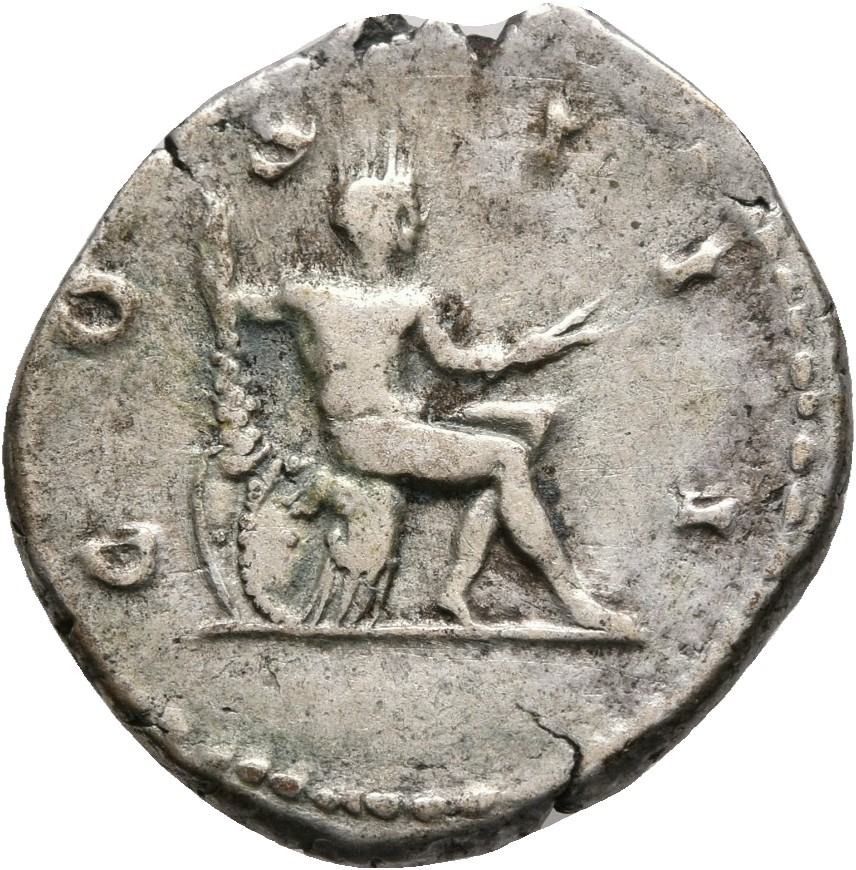 RIC II, Part 3 (second edition) Hadrian 731 Hadrian reverse, Hercules, naked, seated right on cuirass, resting club on shi...
