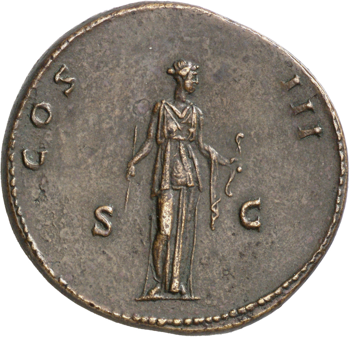 RIC II, Part 3 (second edition) Hadrian 738 Hadrian reverse, Diana standing right, holding arrow and bow