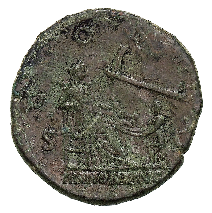 RIC II, Part 3 (second edition) Hadrian 744 Hadrian reverse, Annona seated right, drawing out cloth full of breads (?); be...