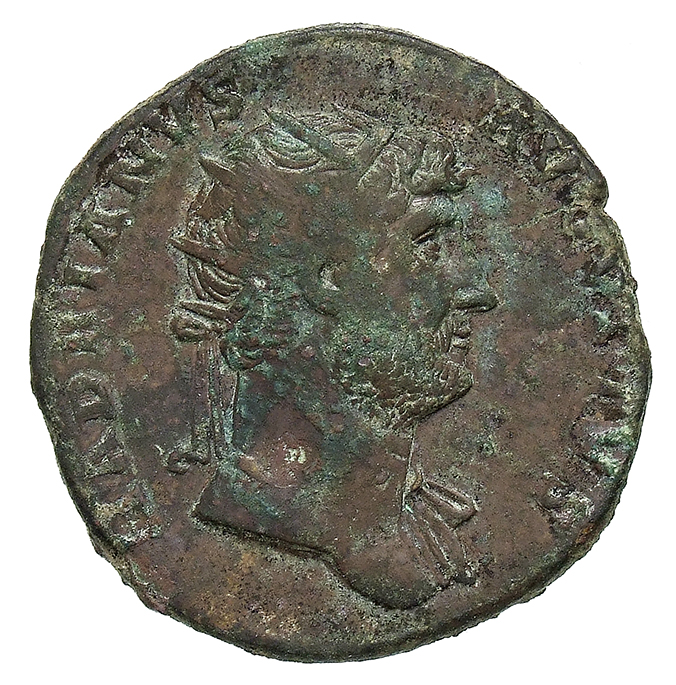 RIC II, Part 3 (second edition) Hadrian 744 Hadrian obverse, Head of Hadrian, radiate, right