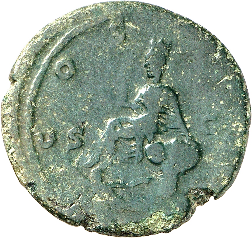 RIC II, Part 3 (second edition) Hadrian 750 Hadrian reverse, Antioch, towered, seated left on rocks, holding corn ears; be...