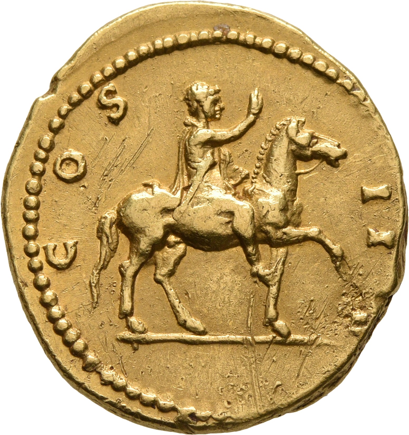 RIC II, Part 3 (second edition) Hadrian 781 Hadrian reverse, Hadrian riding right, raising hand