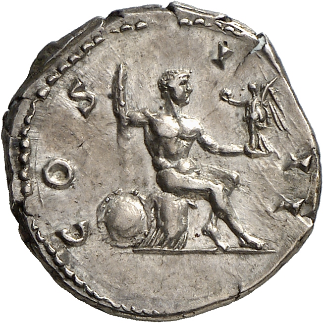 RIC II, Part 3 (second edition) Hadrian 786 Hadrian reverse, Hercules, naked, seated right on cuirass, resting club on shi...