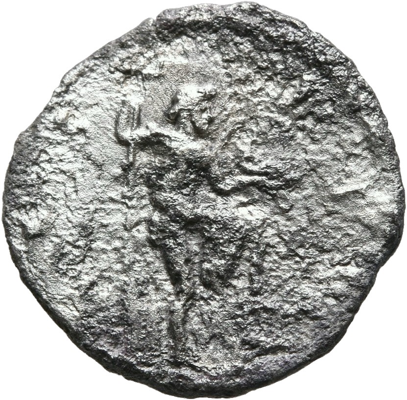 RIC II, Part 3 (second edition) Hadrian 790 Hadrian reverse, Neptune stepping on prow right, holding trident and dolphin