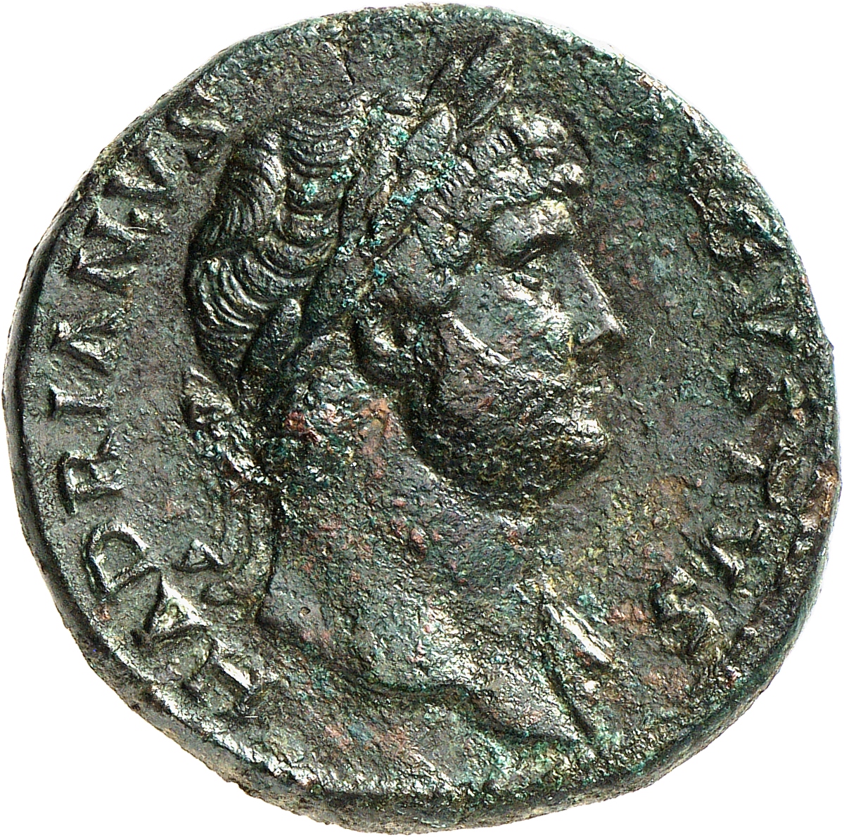 RIC II, Part 3 (second edition) Hadrian 807 Hadrian obverse, Head of Hadrian, laureate, right